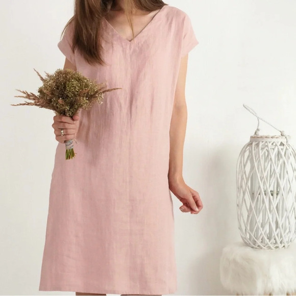 Linen dress from Meetra Linen (Etsy shop) size M coastal cottage vacation summer - Picture 1 of 10